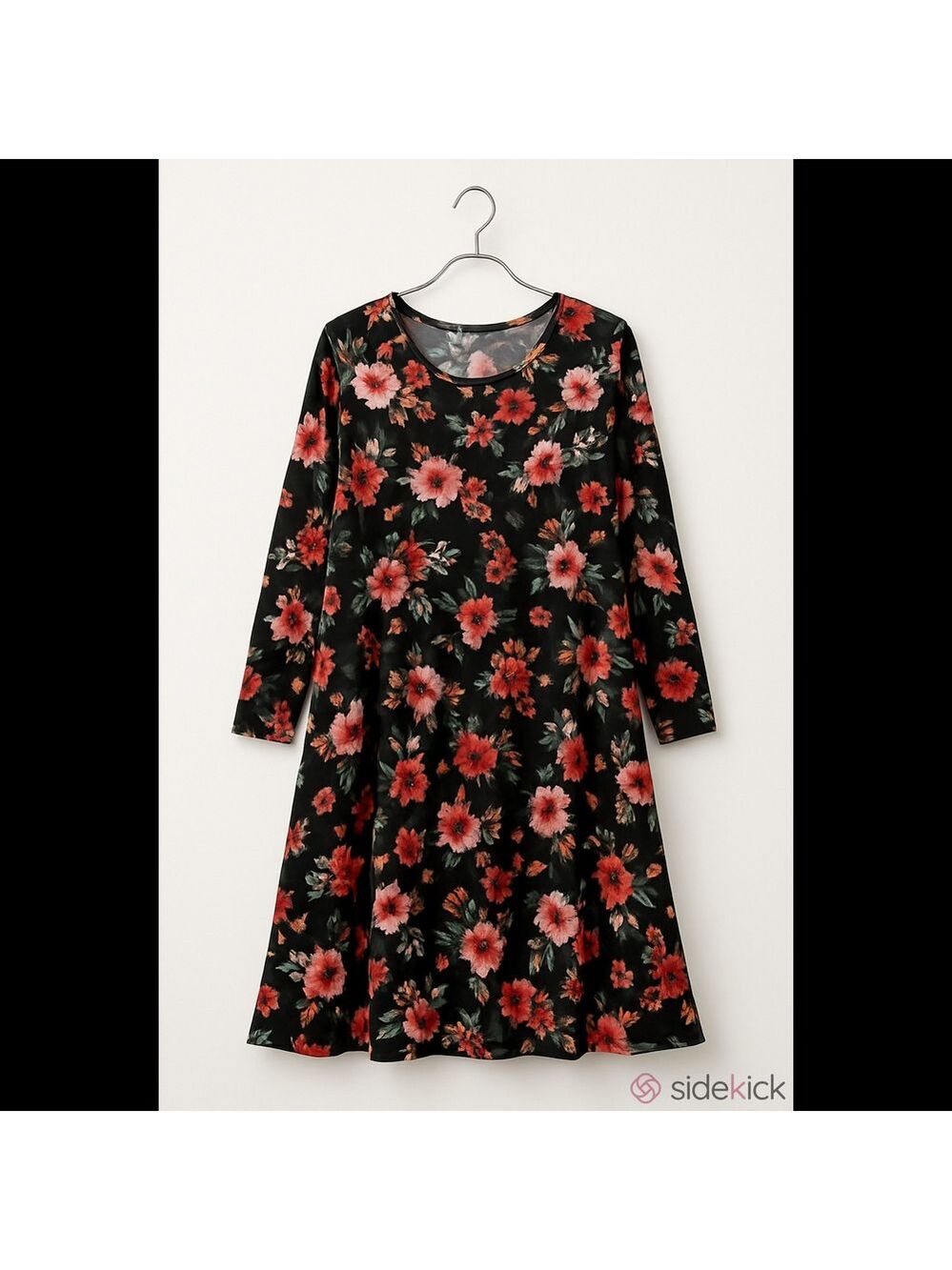 PINC Women’s Black Floral Long Sleeve Fit & Flare Mini Dress L/XL